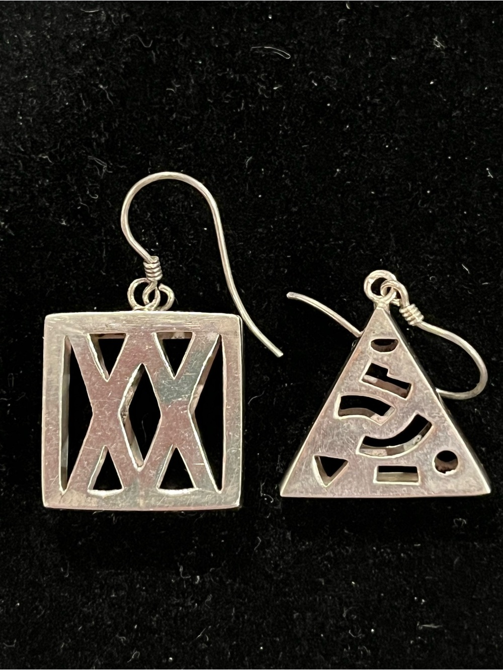 Sterling Silver Geometric Drop Earrings - Silver